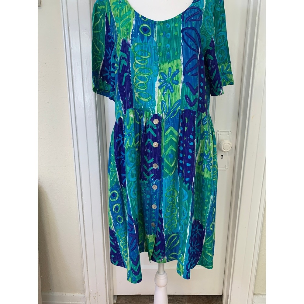 Vintage Big Hed Designs Beach House Dress Caribbean Hawaiian 90s Y2K / Size M - Picture 7 of 14